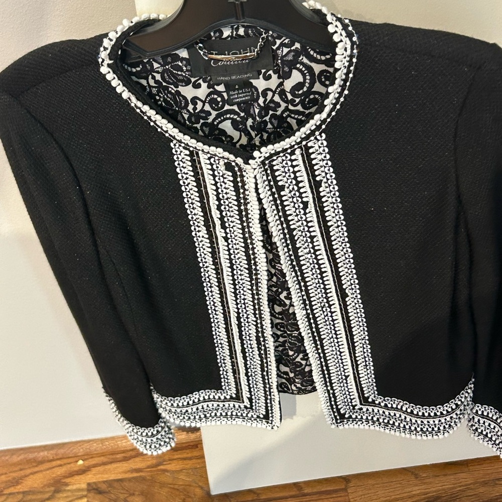 St. John Black and White Blazer with Braided Trim